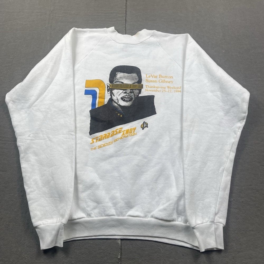 Vintage Star Trek Crewneck Sweater‎ Mens XL White Starbase Indy Seventh Gen 90s